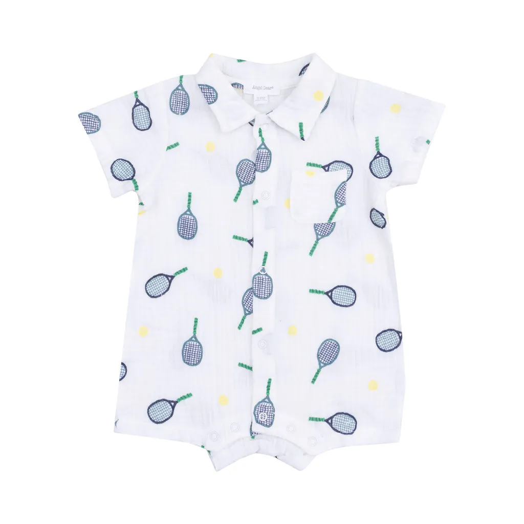 Bamboo Button Down Polo Shortie - Tennis by Angel Dear