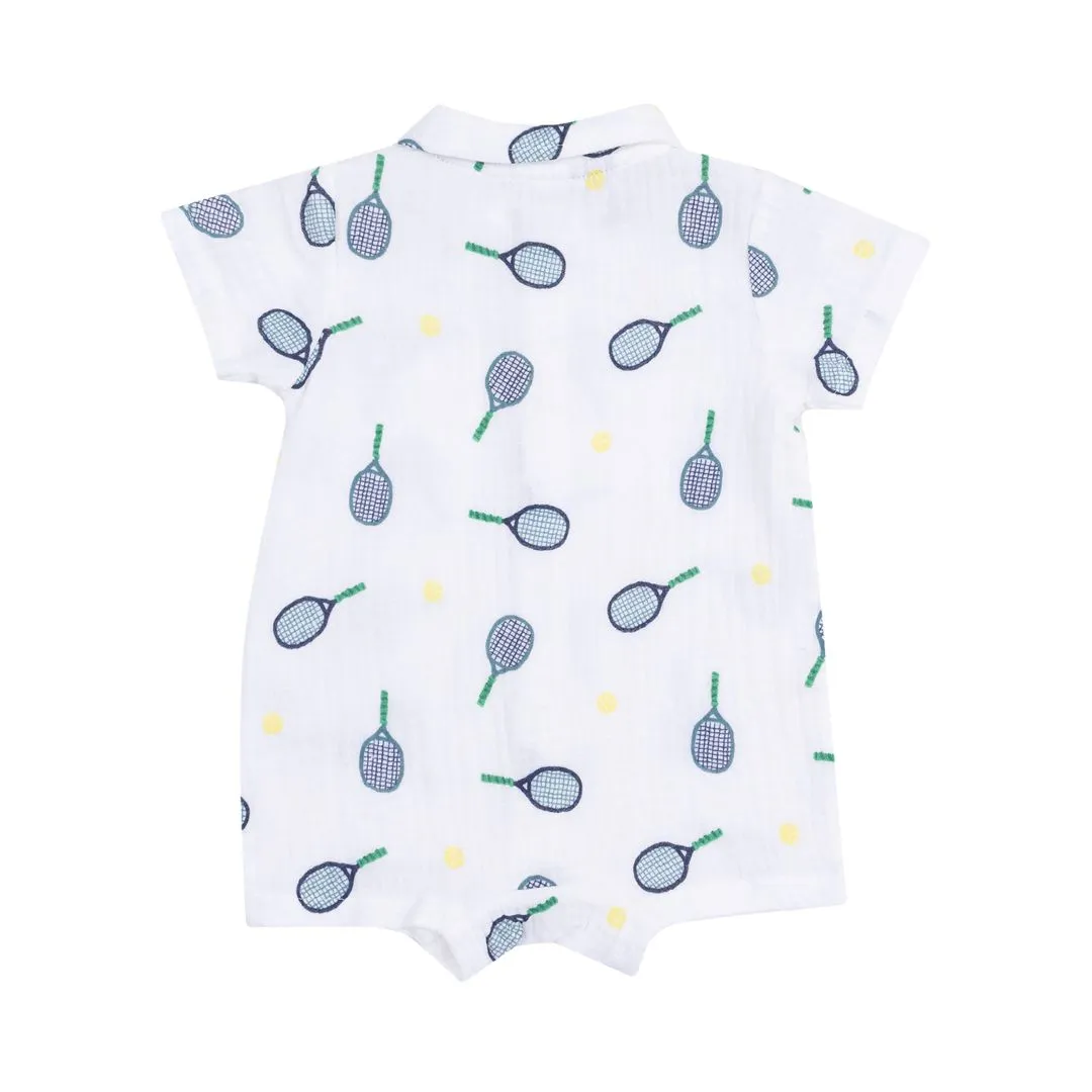 Bamboo Button Down Polo Shortie - Tennis by Angel Dear