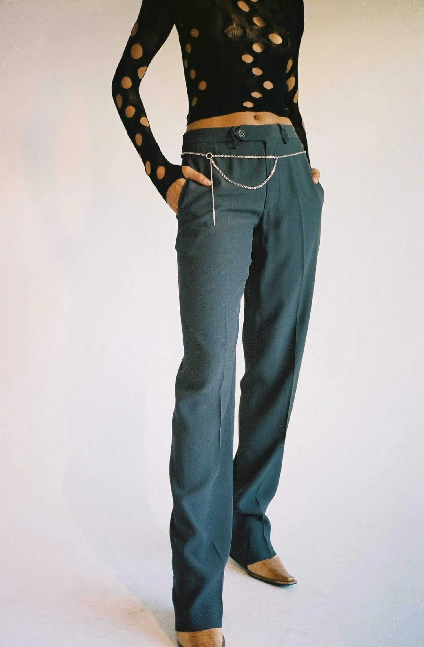 Charcoal Low Rise Suit Trouser
