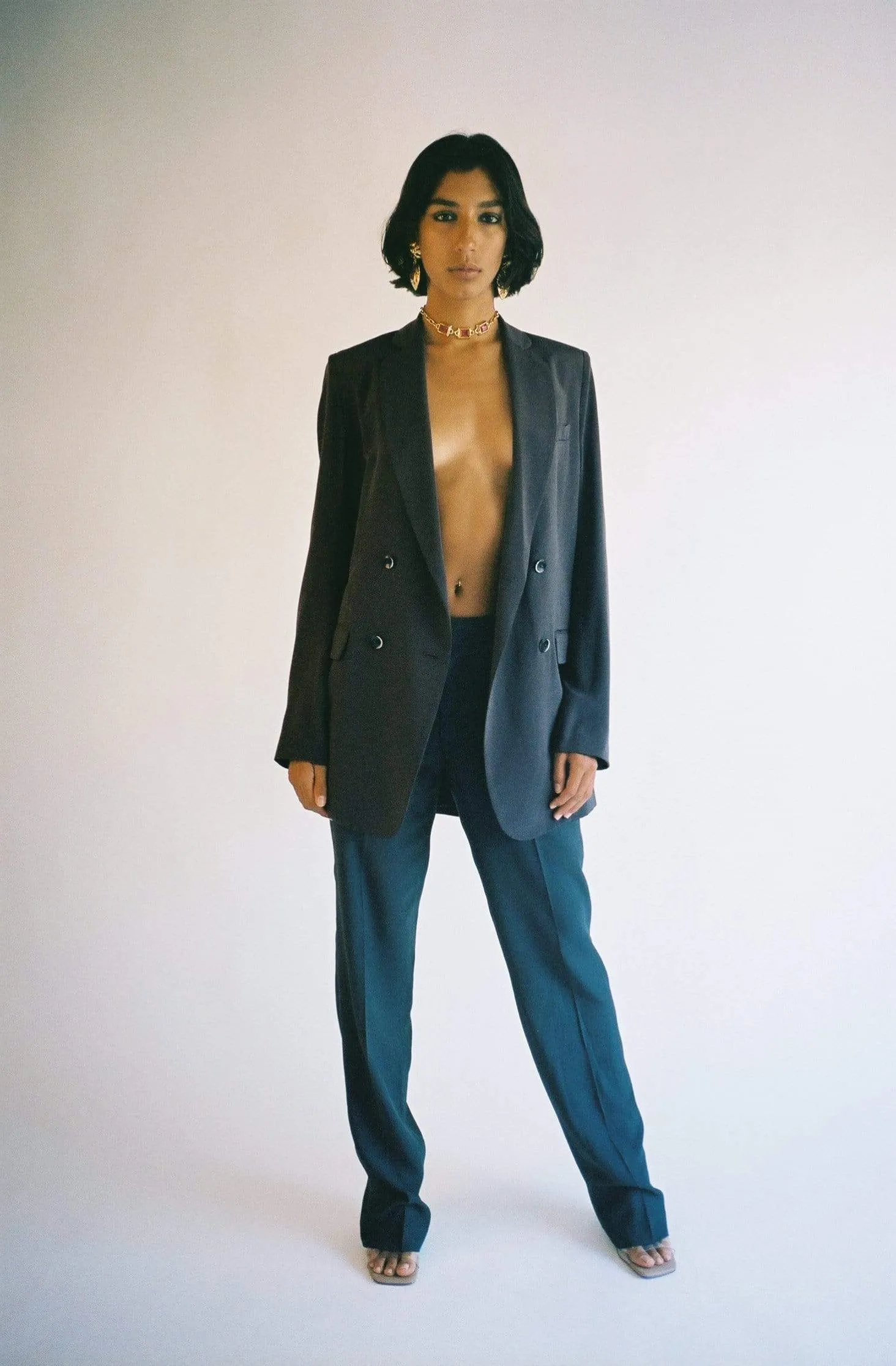 Charcoal Low Rise Suit Trouser