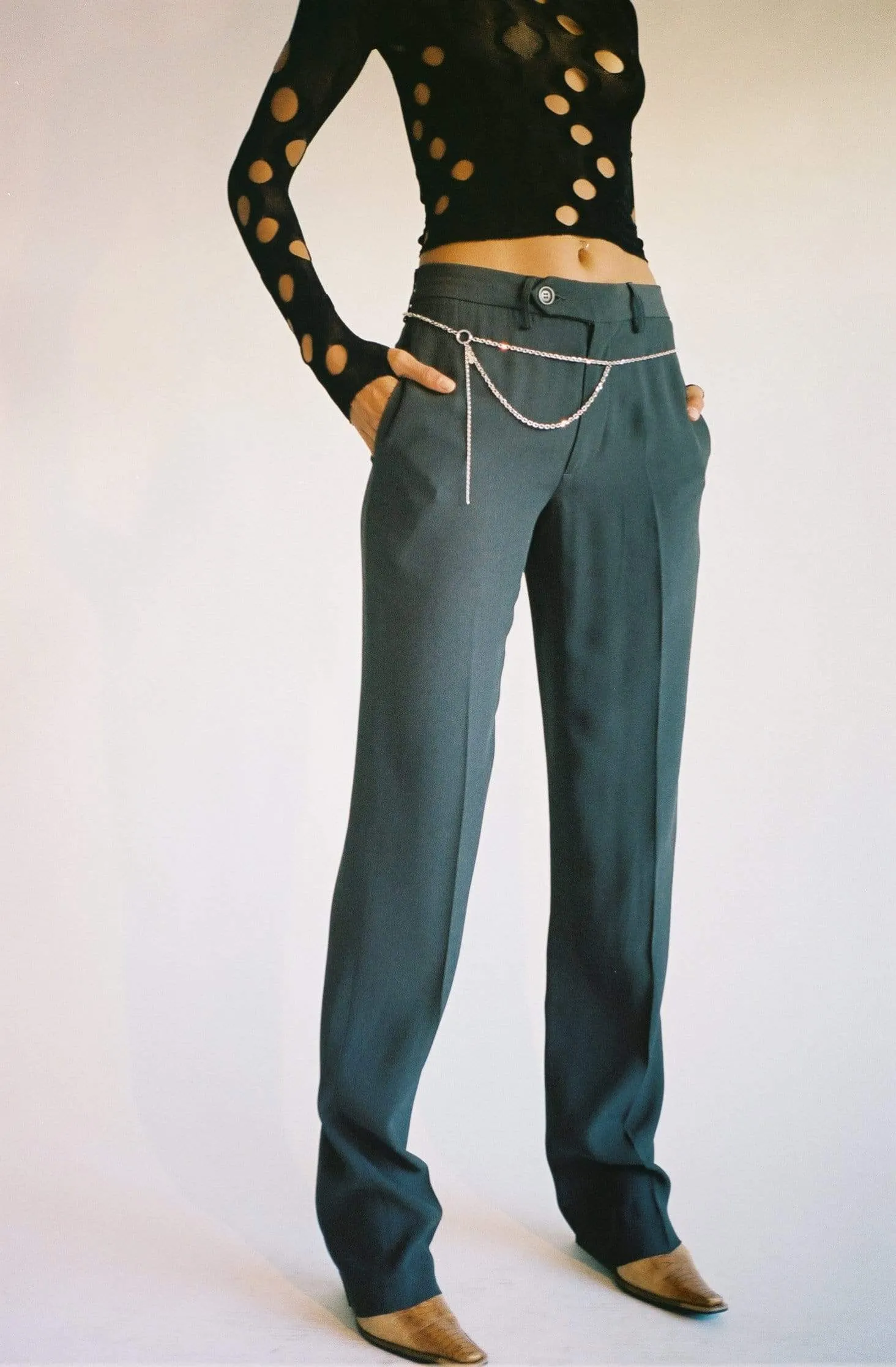 Charcoal Low Rise Suit Trouser