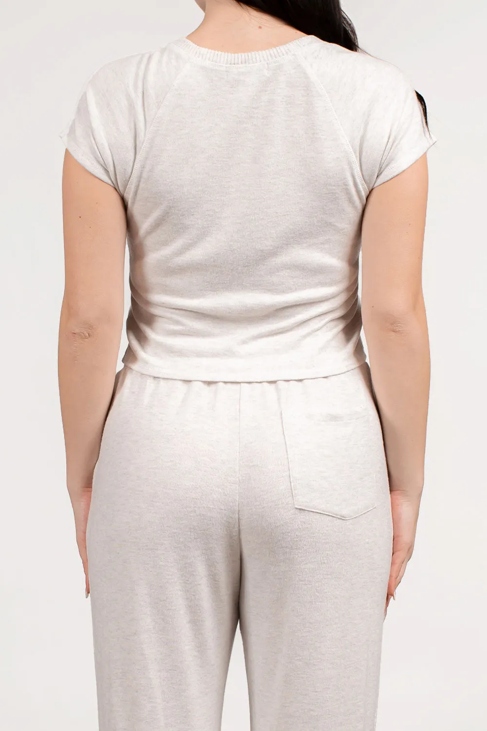 COZY KNIT SHORT SLEEVE HENLEY TOP - HEATHER GREY