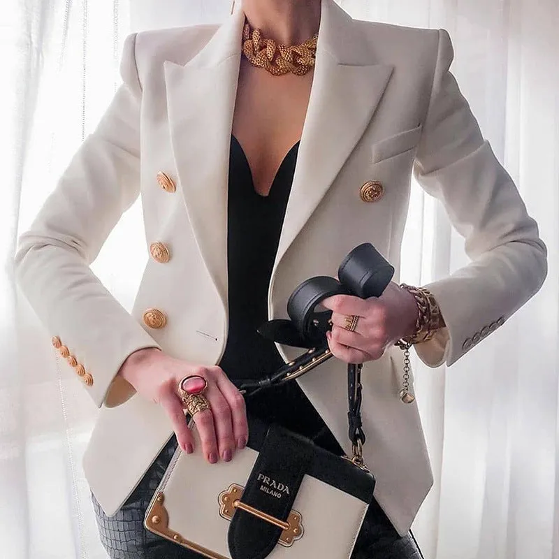 Lapel Collar Double Breasted Tailored Blazer