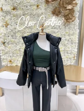Linda Leather Puffer Jacket (Black)