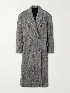 Oversized double breasted wool blend bouclé coat