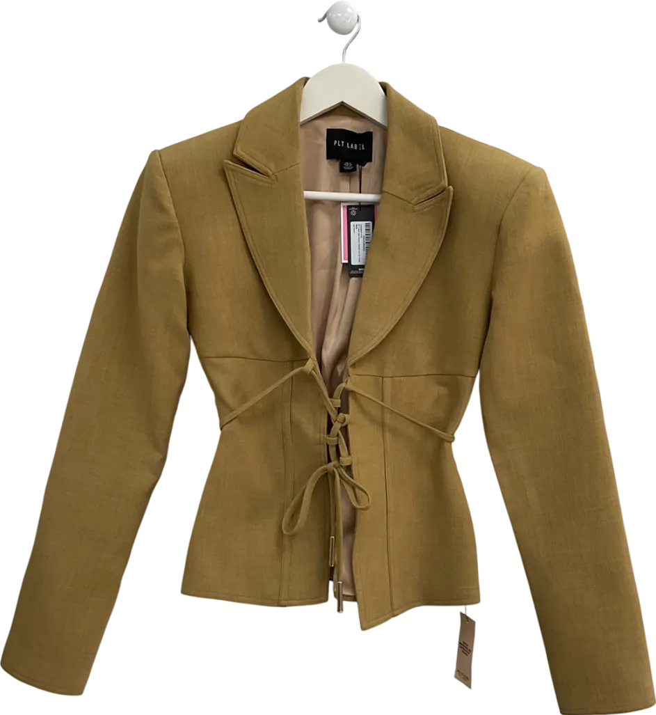 PrettyLittleThing Yellow Light Tobacco Tailored Lace Up Corset Blazer UK 8