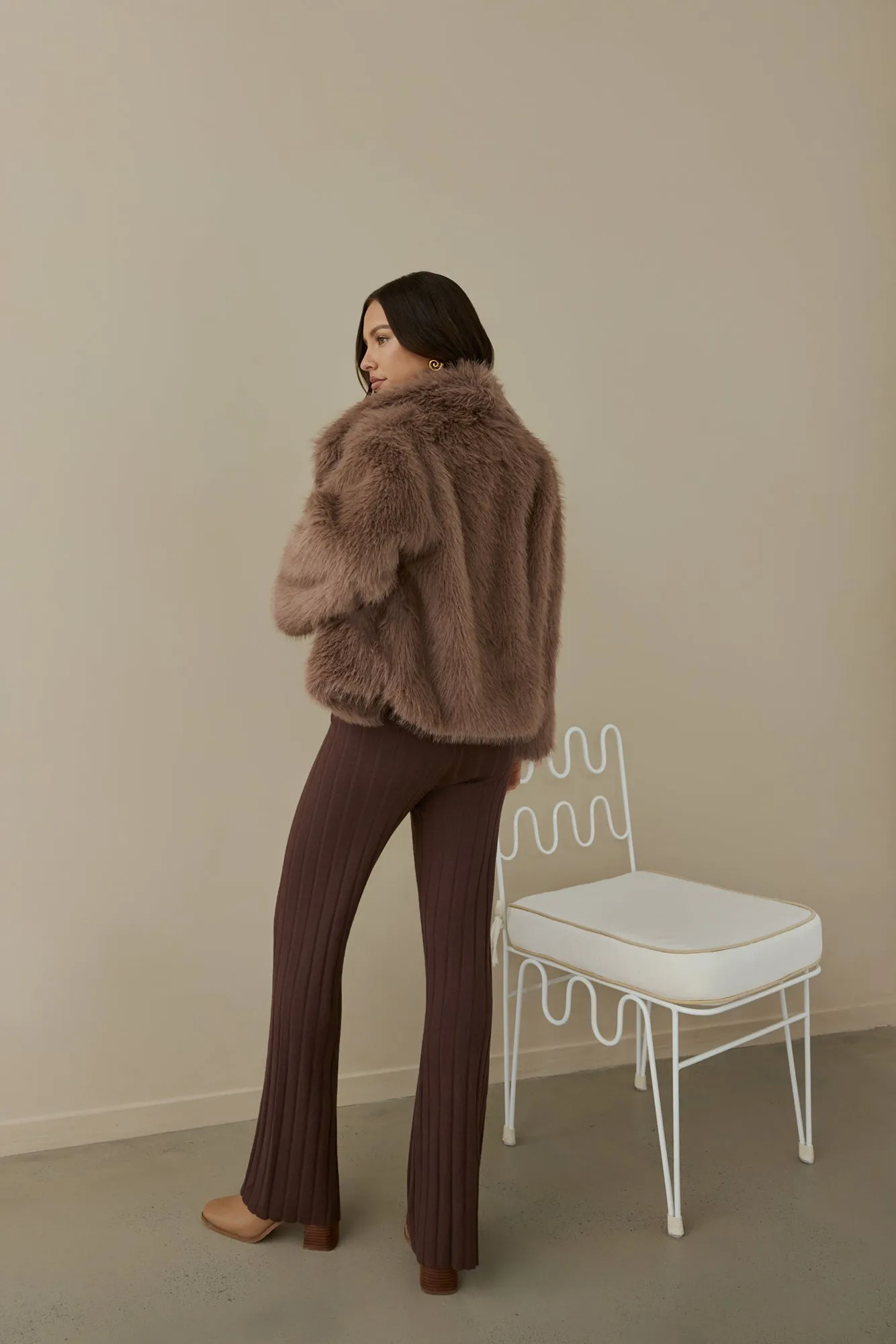 Snowflakes Falling Faux Fur Coat Brown