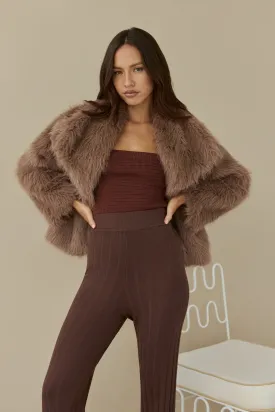 Snowflakes Falling Faux Fur Coat Brown